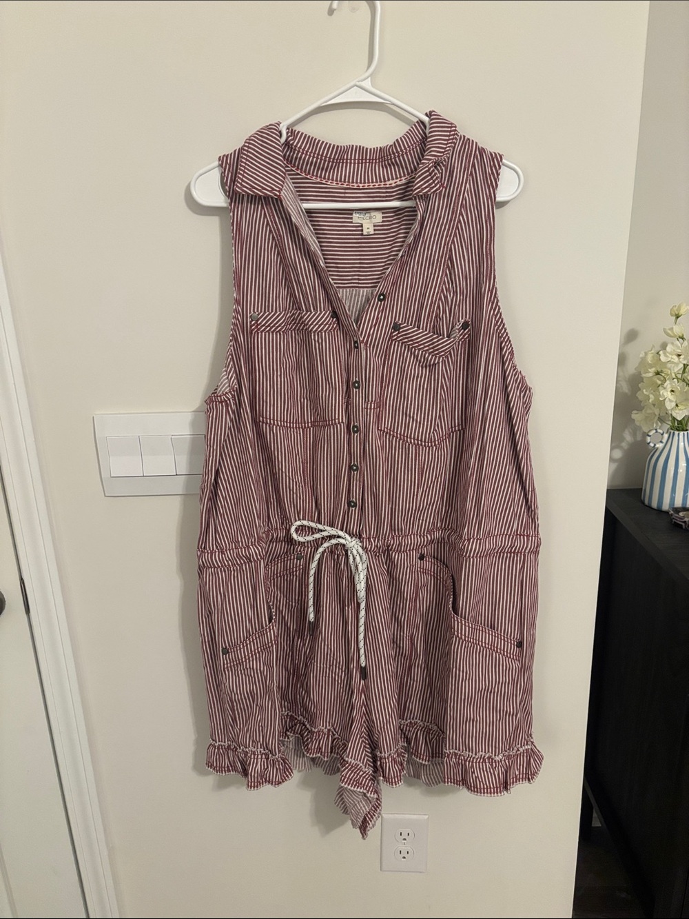 Anthropologie Red and White Striped Sleeveless Romper